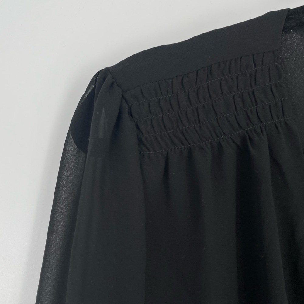VINCE CAMUTO Women's Black Smocked Waist Long Sleeve V-Neck Wrap Dress Size 3X - Picture 5 of 9